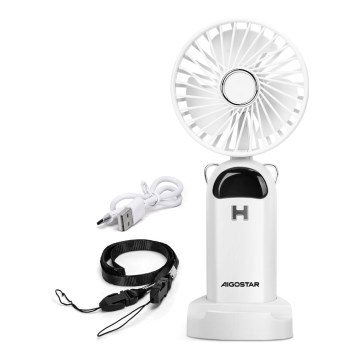 Aigostar - Punjivi ručni ventilator 4W/5V 1200mAh beli