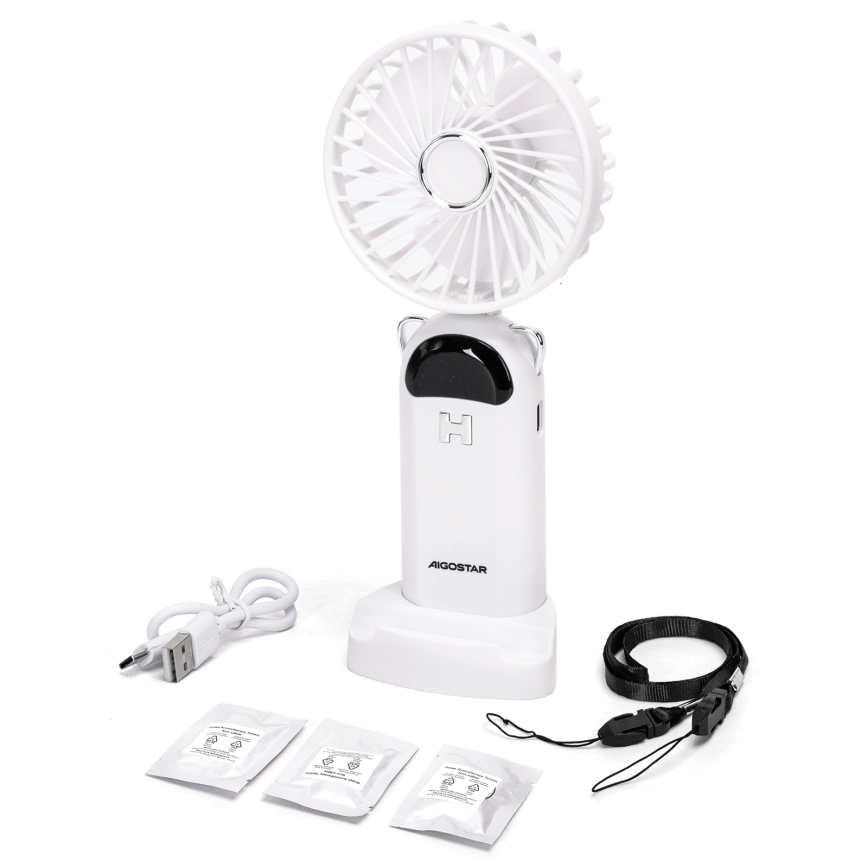Aigostar - Punjivi ručni ventilator 4W/5V 1200mAh beli