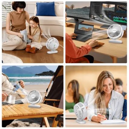 Aigostar - Punjivi stoni ventilator 4W/5V 1500mAh beli