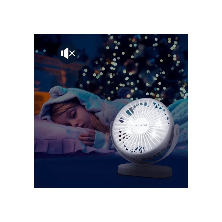 Aigostar - Punjivi stoni ventilator 4W/5V 1500mAh beo
