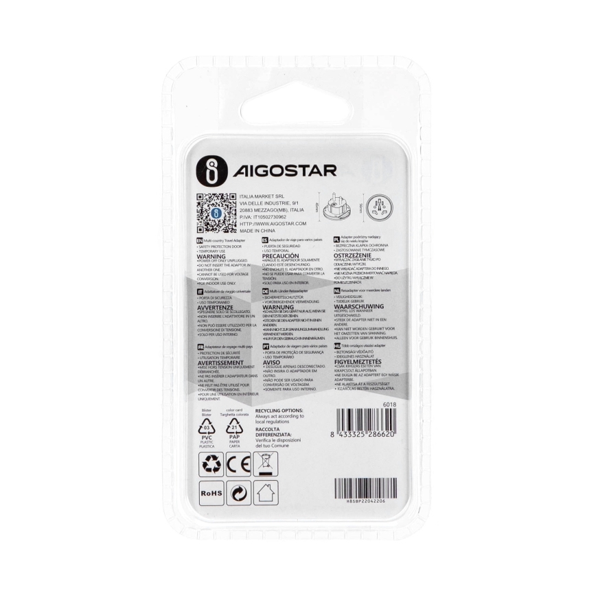Aigostar - Putni adapter za EU, beli