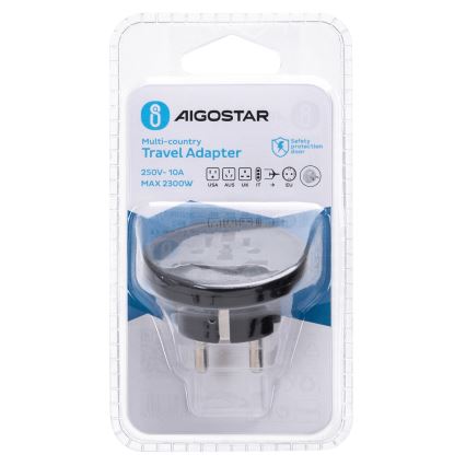 Aigostar - Putni adapter za EU, crne boje