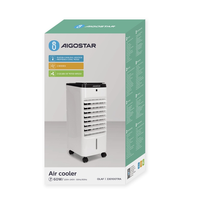 Aigostar - Rashlađivač vazduha 60W/230V bela/crna + daljinski upravljač