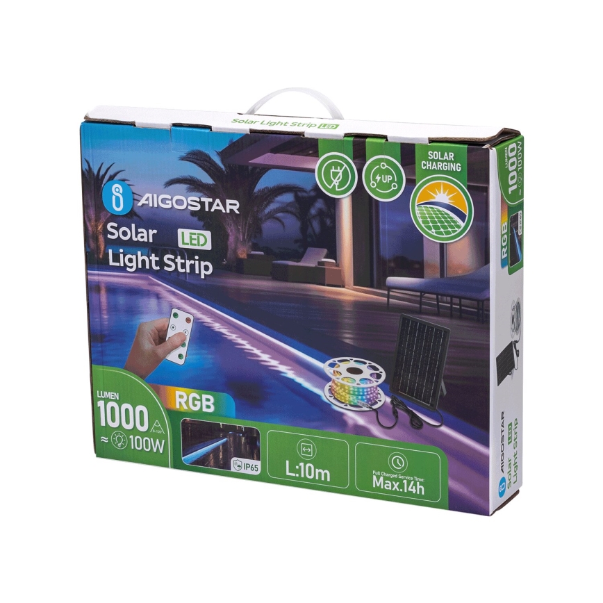 Aigostar - prigušiva LED RGB solarna traka LED/10W/3,2V 10 m IP65 8000 mAh + daljinski upravljač
