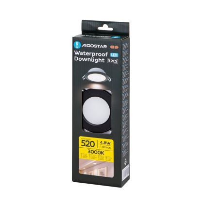 Aigostar - Komplet od 3 LED ugradna kupatilska svetla LED/4,8W/230V 3000K IP65 crna