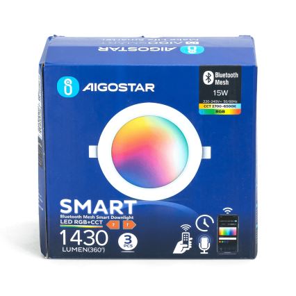 Aigostar - SET 3x LED RGBW prigušiva ugradna stropna svetiljka MESH LED/15W/230V 2700K-6500K prečnik 17 cm