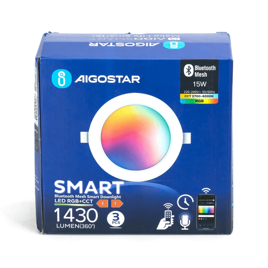 Aigostar - SET 3x LED RGBW prigušiva ugradna stropna svetiljka MESH LED/15W/230V 2700K-6500K prečnik 17 cm