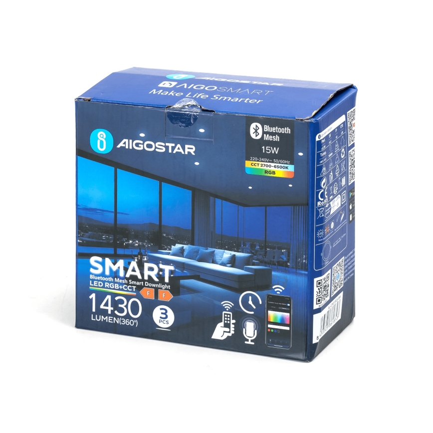 Aigostar - SET 3x LED RGBW prigušiva ugradna stropna svetiljka MESH LED/15W/230V 2700K-6500K prečnik 17 cm