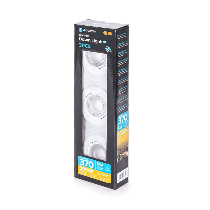 Aigostar - SET 3x LED ugradna svetla LED/5W/230V 3000K, prečnik 8,5 cm, bela