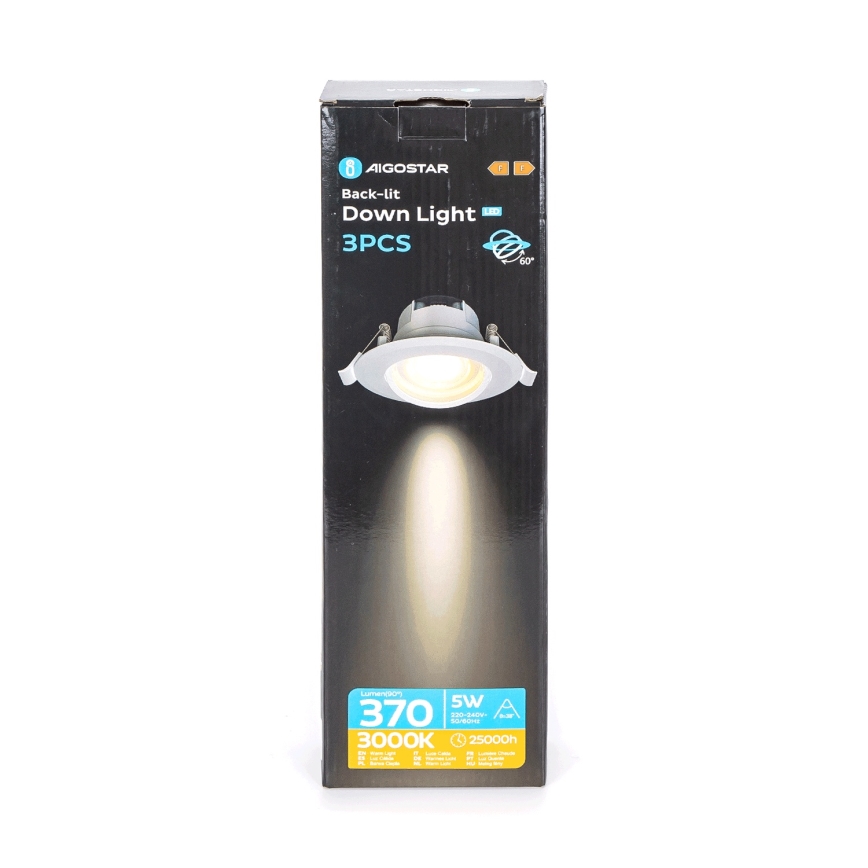 Aigostar - SET 3x LED ugradna svetla LED/5W/230V 3000K, prečnik 8,5 cm, bela
