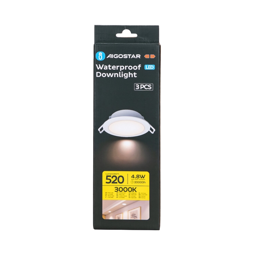 Aigostar - SET od 3 LED ugradnih svetiljki za kupatilo LED/4,8W/230V 3000K IP65 bela