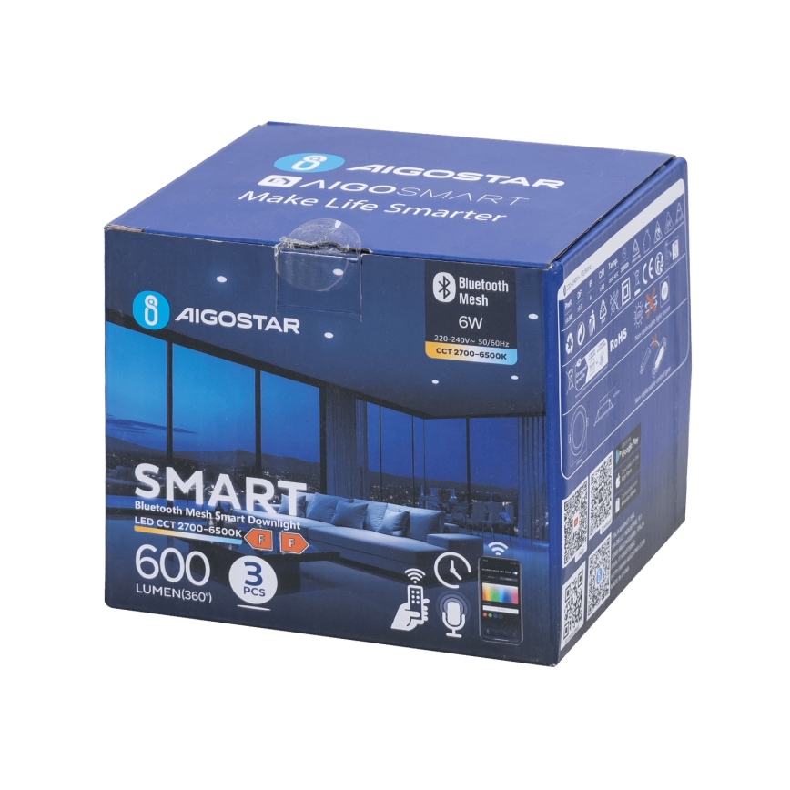Aigostar - Komplet 3x prigušiva LED ugradna stropna svetiljka MESH LED/6W/230V 2700K-6500K prečnik 11,5 cm