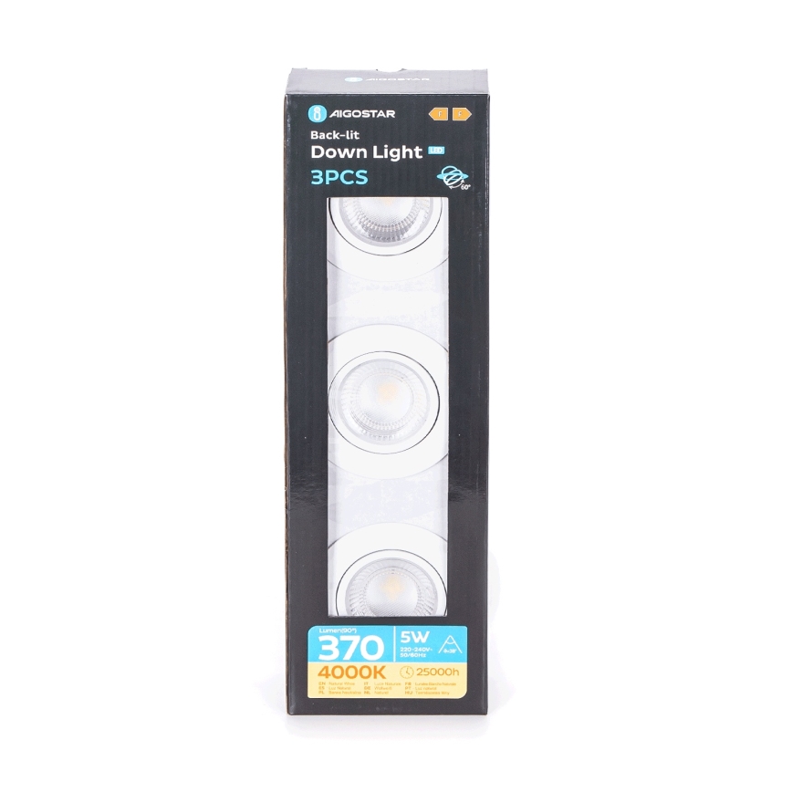 Aigostar - SET od 3 LED ugradnih svetiljki LED/5W/230V 4000K Ø 8,5 cm bela