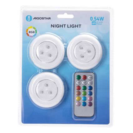 Aigostar - KOMPLET 3x LED RGB prenosne noćne svetiljke LED/3xAAA + daljinski upravljač