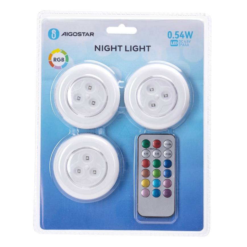 Aigostar - KOMPLET 3x LED RGB prenosne noćne svetiljke LED/3xAAA + daljinski upravljač