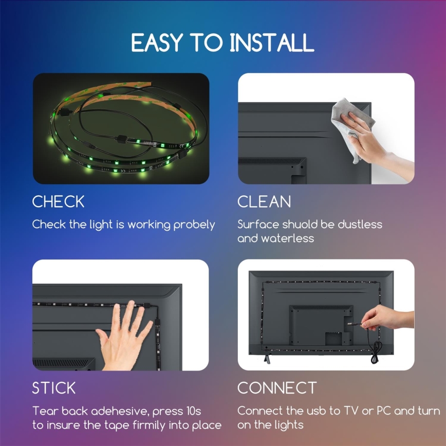 Aigostar - Set od 4 prigušive LED RGB trake 0,5m LED/2,5W/5V IP65 + daljinski upravljač