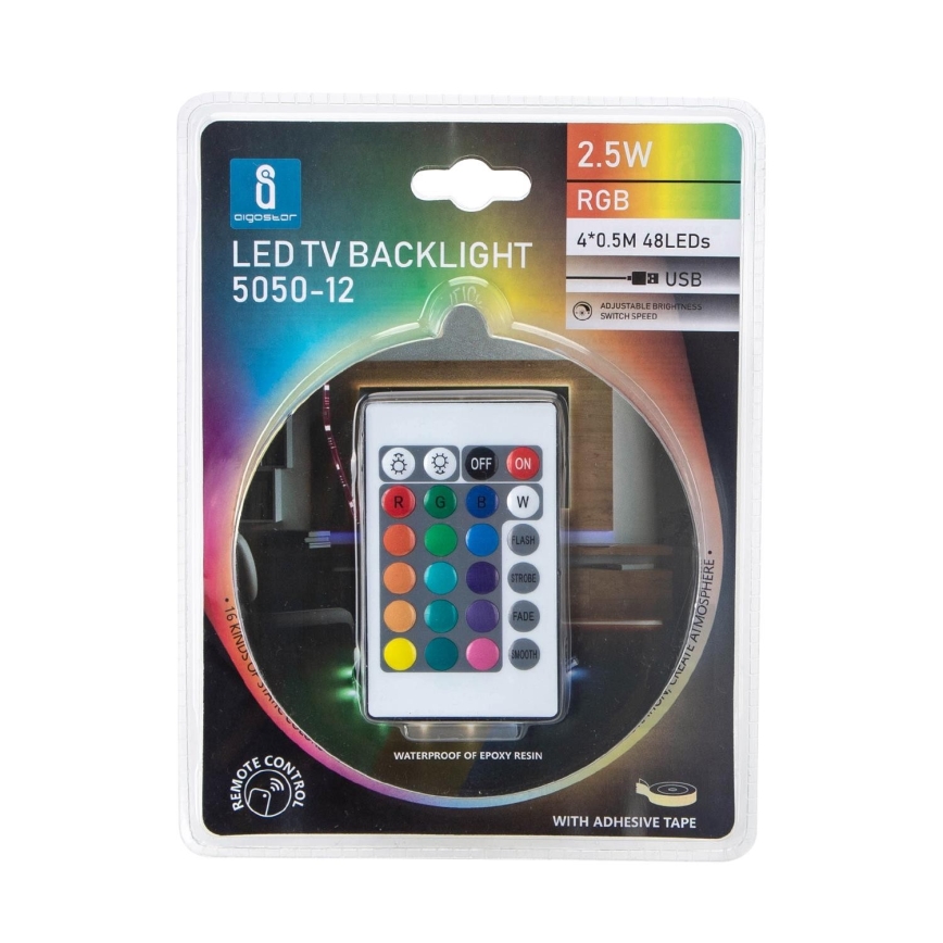 Aigostar - Set od 4 prigušive LED RGB trake 0,5m LED/2,5W/5V IP65 + daljinski upravljač