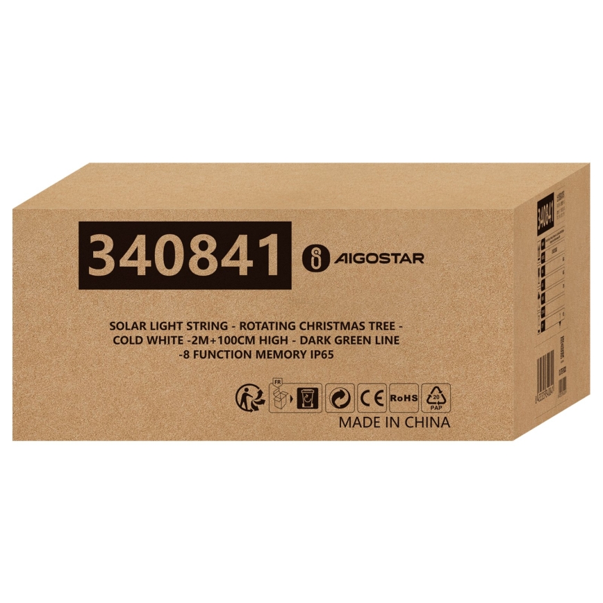 Aigostar - LED solarna božićna dekoracija 66xLED/0,59W/3,7V 100 cm IP65 130 mAh za božićno drvo hladna bela