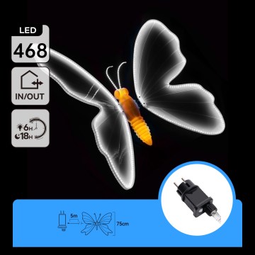 Aigostar - Spoljašnja LED dekoracija 468xLED/18W/230V 75 cm IP44 leptir/hladno bela