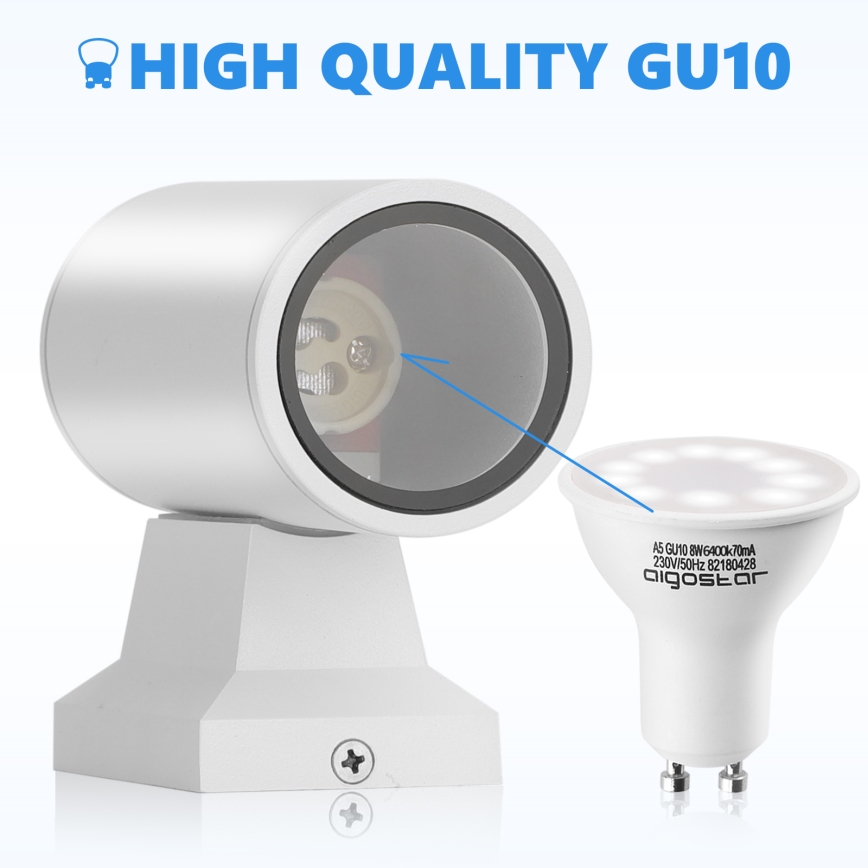 Aigostar - Spoljašnja zidna lampa 2xGU10/230V bela IP65 okrugla
