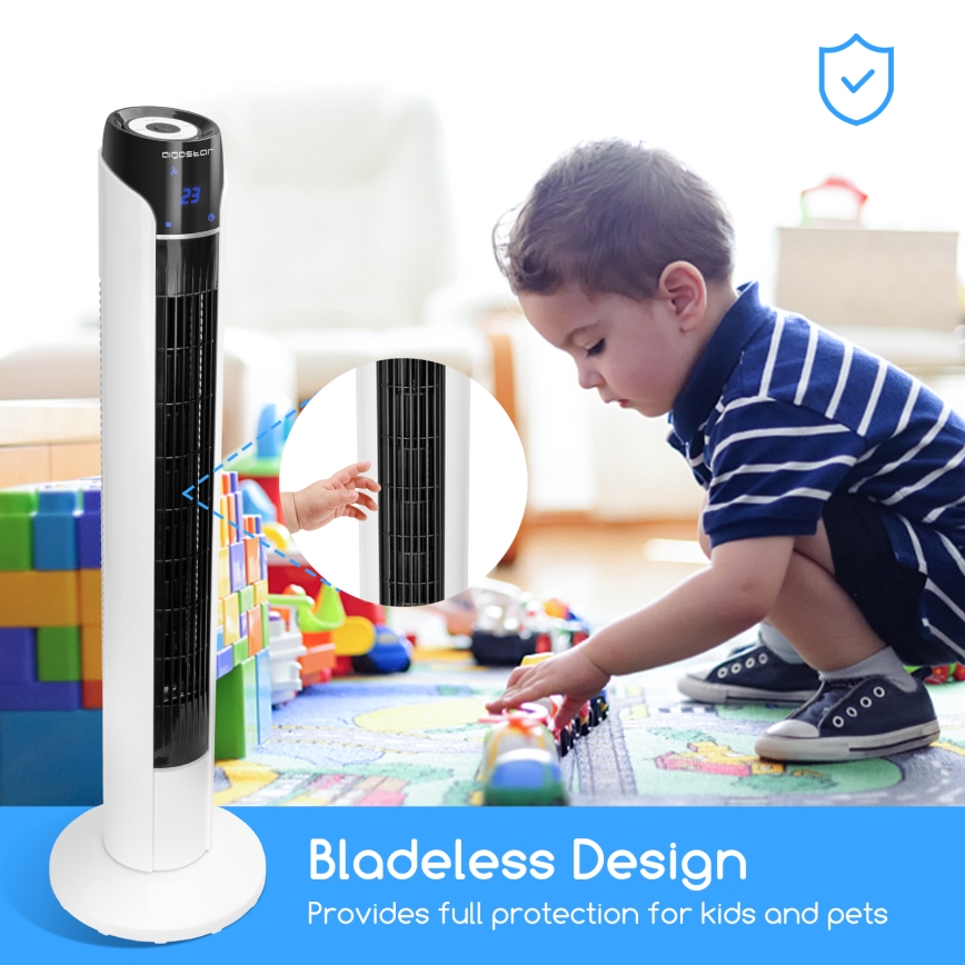 Aigostar - Stojeći ventilator 50W/230V crna/bela + daljinski upravljač