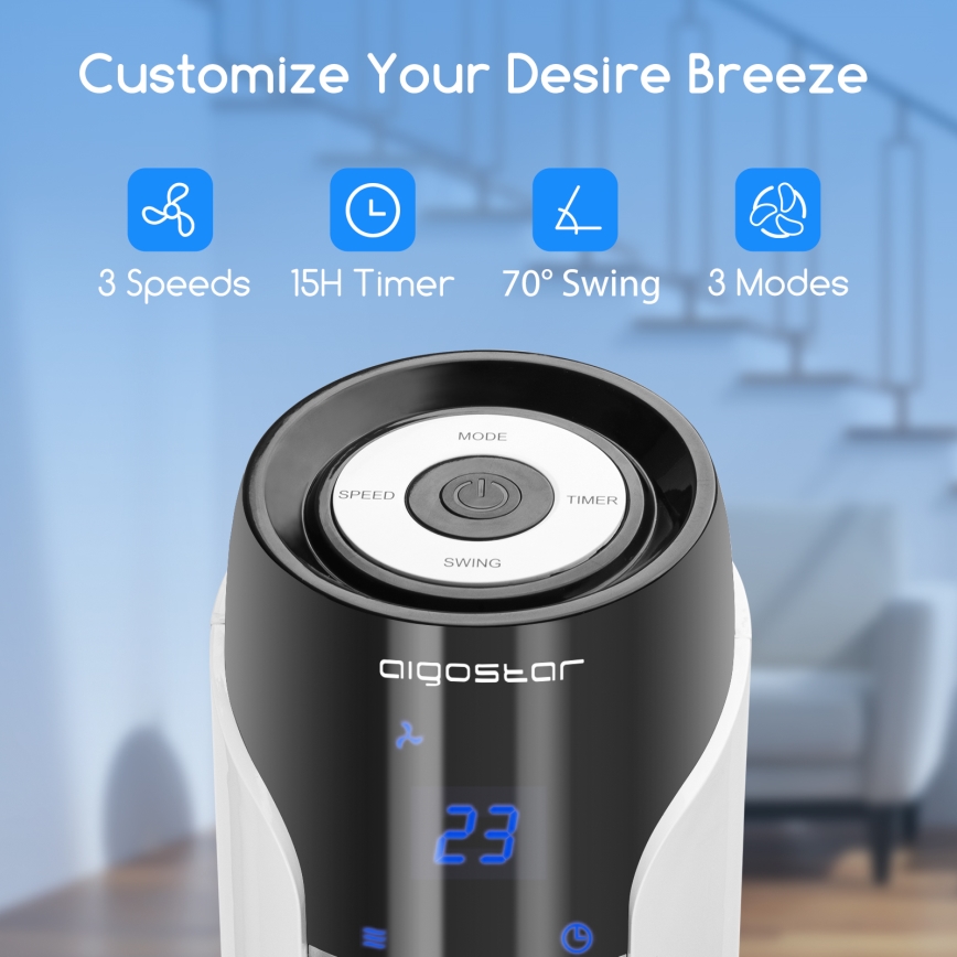 Aigostar - Stojeći ventilator 50W/230V crna/bela + daljinski upravljač