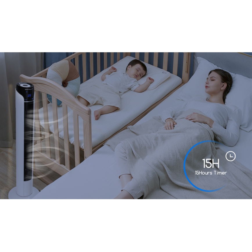 Aigostar - Stojeći ventilator 50W/230V crna/bela + daljinski upravljač