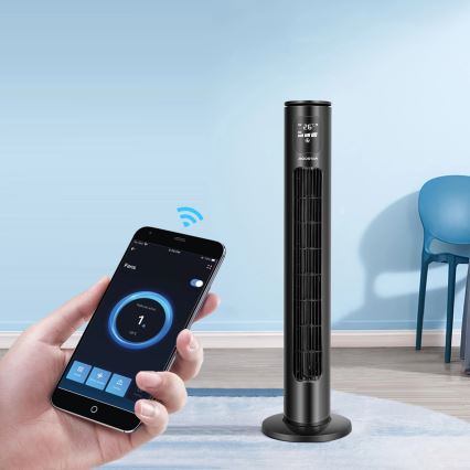 Aigostar - Stubni ventilator 50W/230V, crni, Wi-Fi + daljinski upravljač