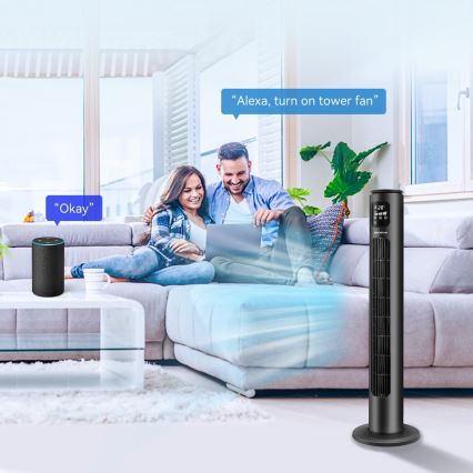 Aigostar - Stubni ventilator 50W/230V, crni, Wi-Fi + daljinski upravljač