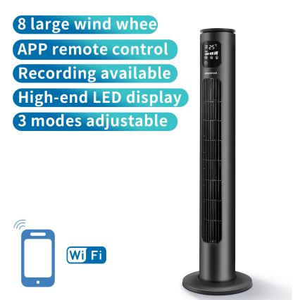 Aigostar - Stubni ventilator 50W/230V, crni, Wi-Fi + daljinski upravljač