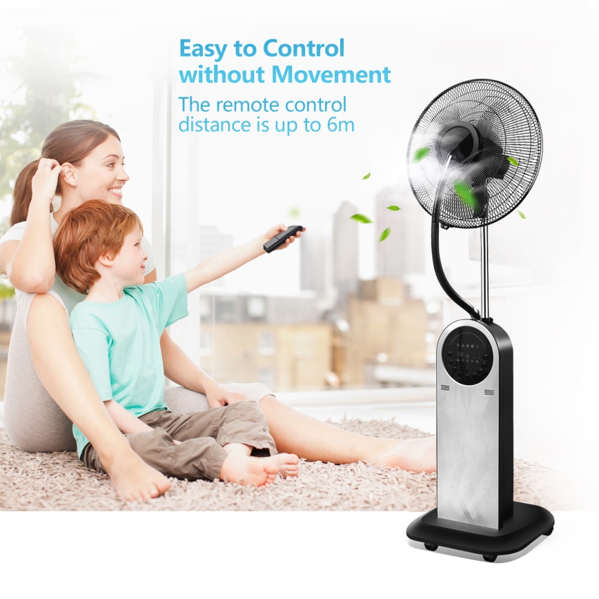 Aigostar - Stojeći ventilator sa maglenim efektom 95W/230V crna/siva + daljinski upravljač