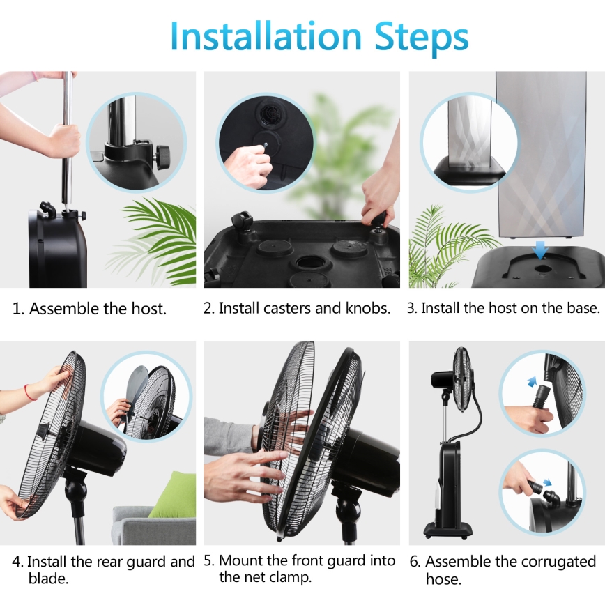 Aigostar - Stojeći ventilator sa maglenim efektom 95W/230V crna/siva + daljinski upravljač