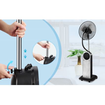 Aigostar - Stojeći ventilator sa maglenim efektom 95W/230V crna/siva + daljinski upravljač