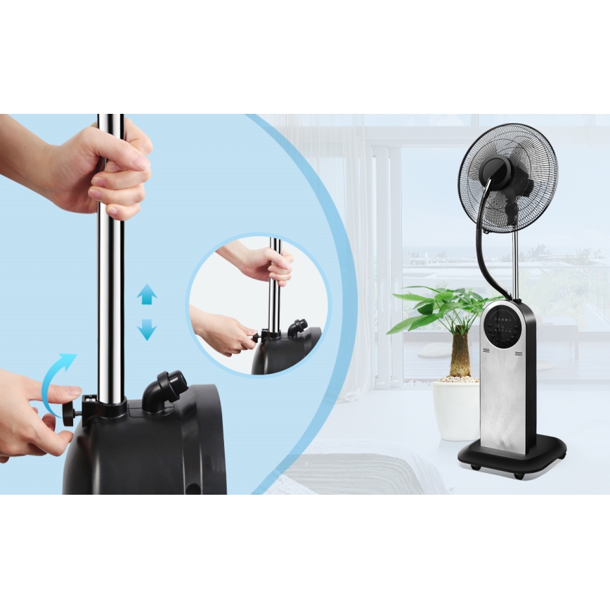 Aigostar - Stojeći ventilator sa maglenim efektom 95W/230V crna/siva + daljinski upravljač