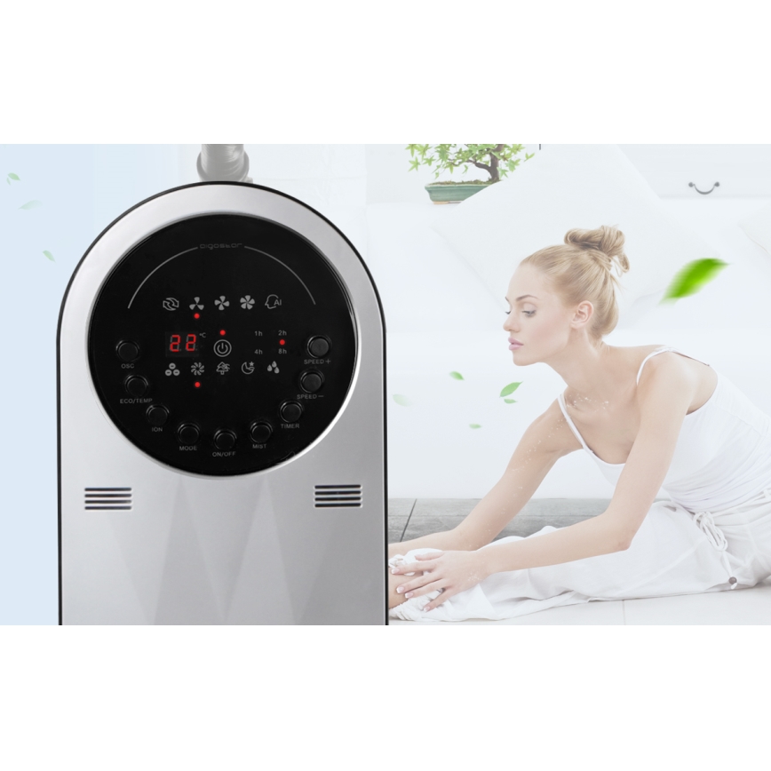Aigostar - Stojeći ventilator sa maglenim efektom 95W/230V crna/siva + daljinski upravljač