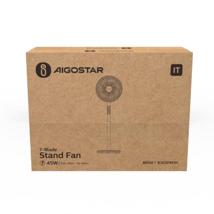 Aigostar - Stojni ventilator 45W/230V, prečnik 35 cm, beo