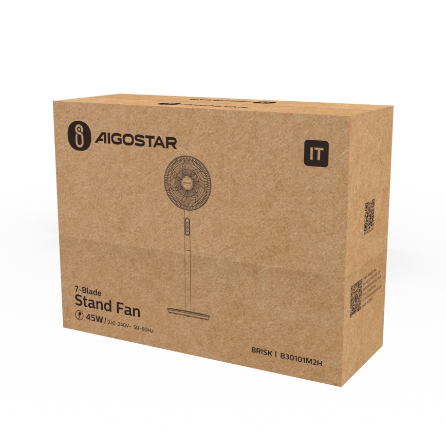 Aigostar - Stojni ventilator 45W/230V, prečnik 35 cm, beo