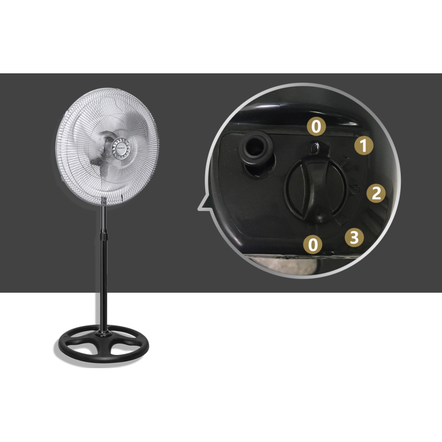 Aigostar - Stojni ventilator 50W/230V, prečnika 50 cm, hrom/crna