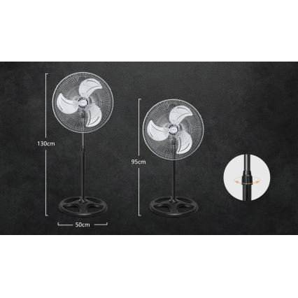 Aigostar - Stojni ventilator 50W/230V, prečnika 50 cm, hrom/crna