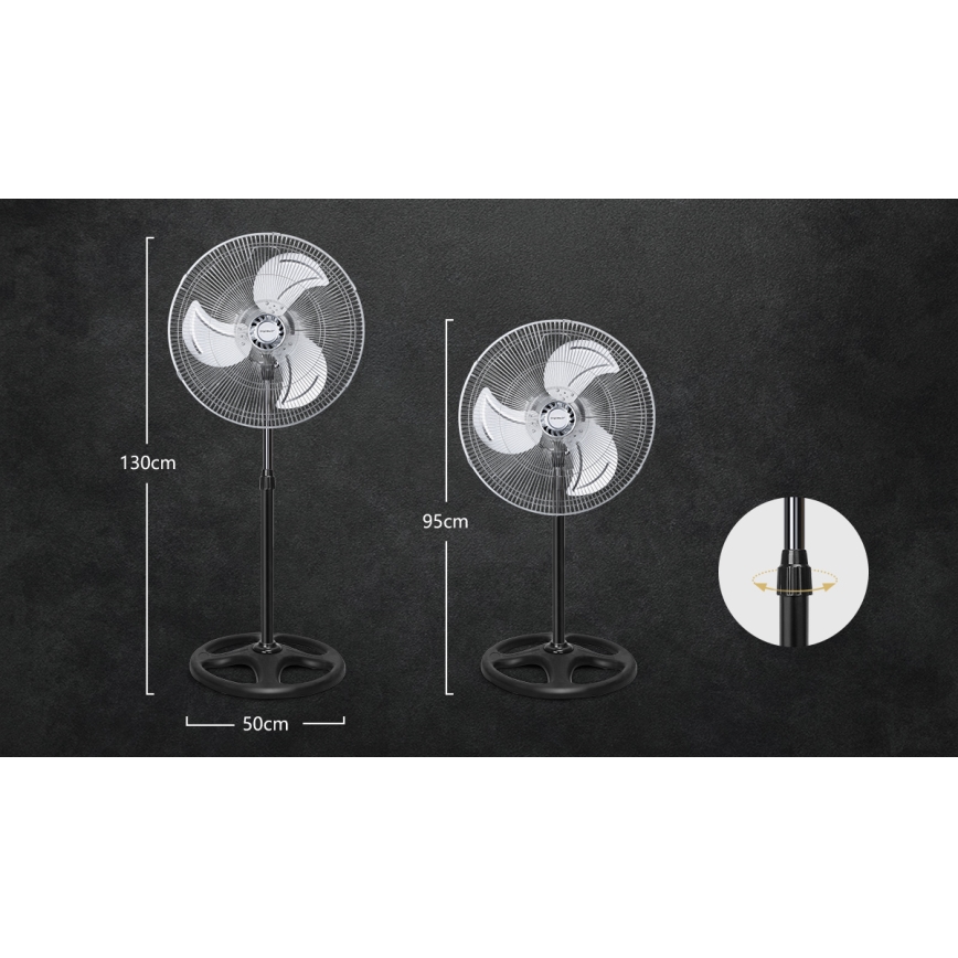 Aigostar - Stojni ventilator 50W/230V, prečnika 50 cm, hrom/crna