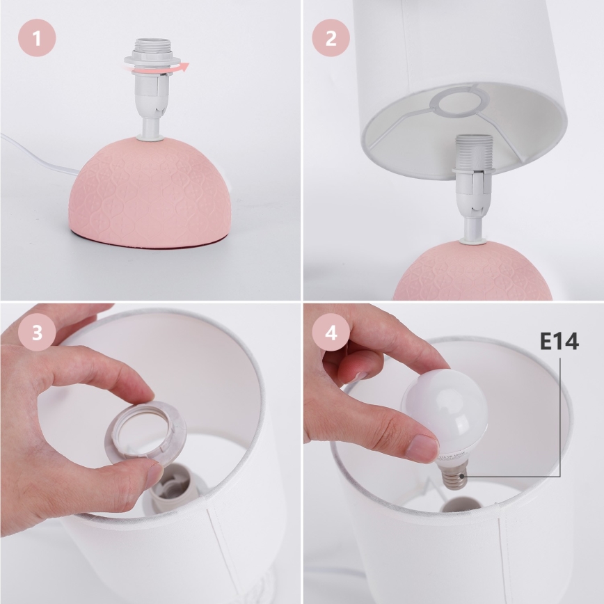 Aigostar - Stona lampa 1xE14/40W/230V ružičasta/bela