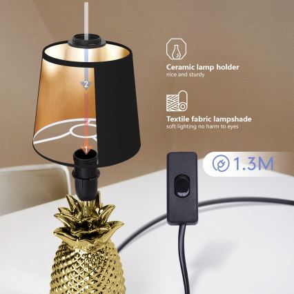 Aigostar - Stona lampa 1xE14/40W/230V zlatna/crna