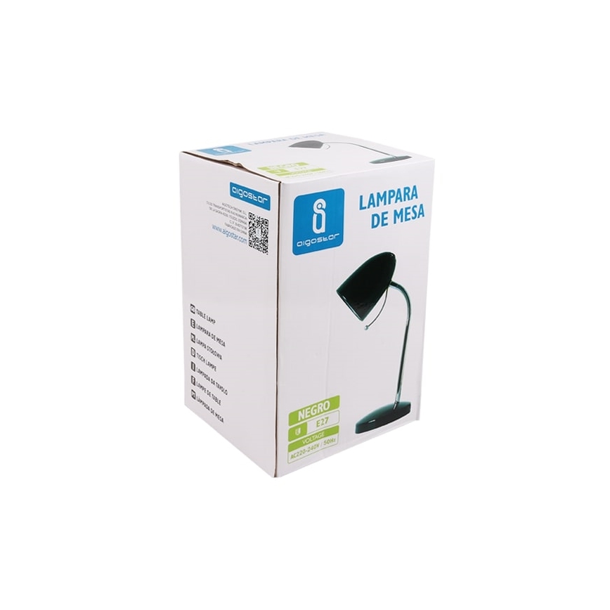Aigostar - Stona lampa 1xE27/36W/230V crna/sjajni hrom
