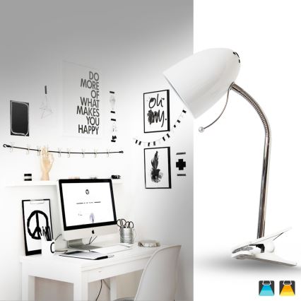 Aigostar - Stona lampa sa klipsom 1xE27/11W/230V bela/sjajni hrom