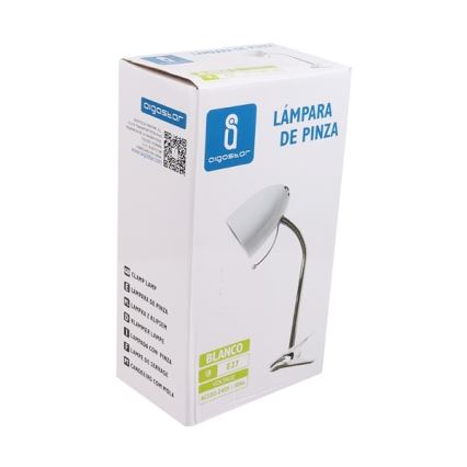 Aigostar - Stona lampa sa klipsom 1xE27/11W/230V bela/sjajni hrom