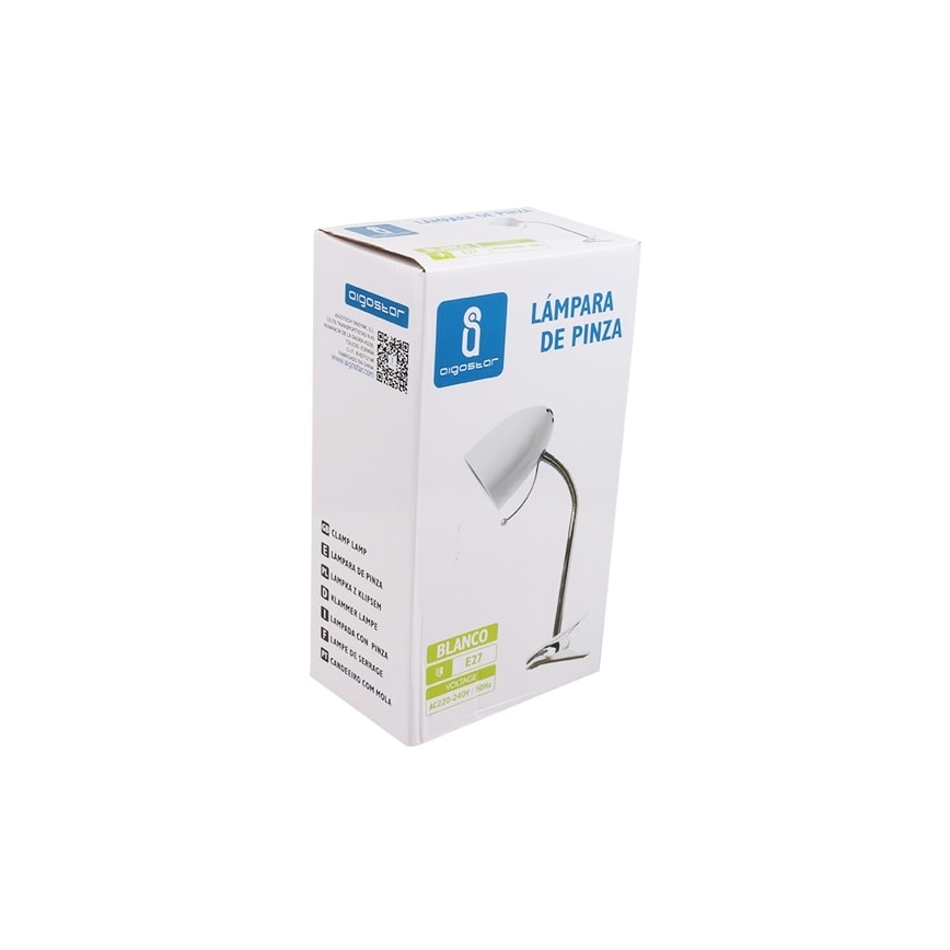 Aigostar - Stona lampa sa klipsom 1xE27/11W/230V bela/sjajni hrom