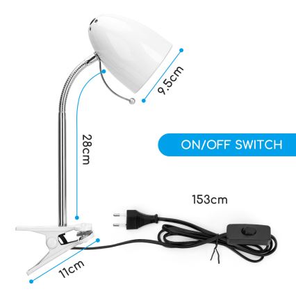Aigostar - Stona lampa sa klipsom 1xE27/11W/230V bela/sjajni hrom