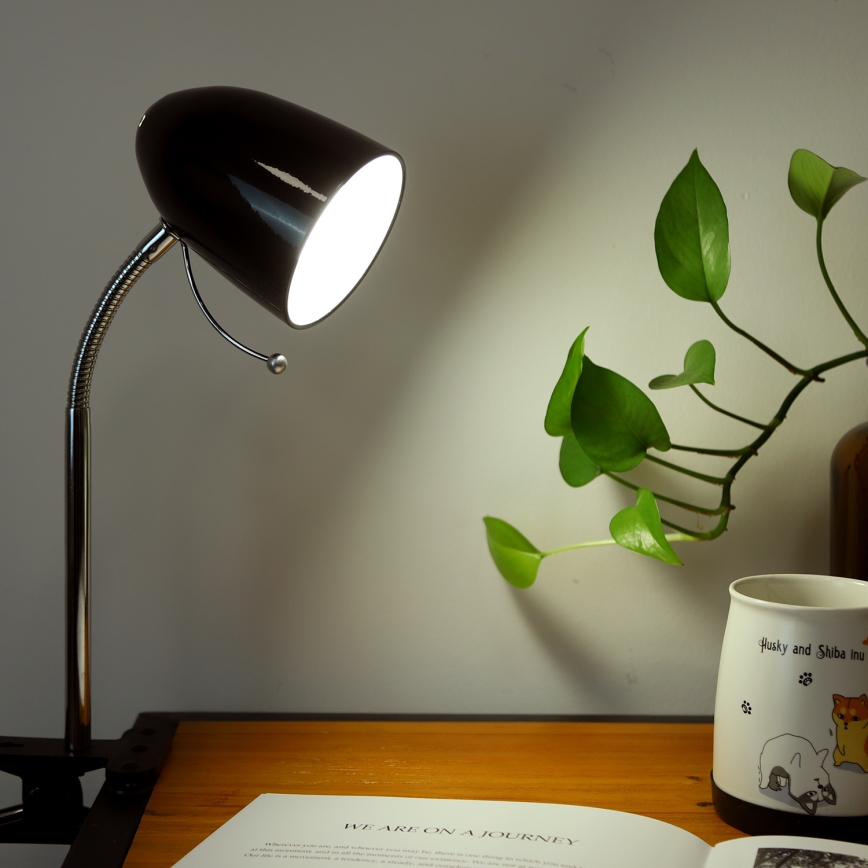 Aigostar -  Stona lampa sa klipsom 1xE27/11W/230V crna/sjajni hrom