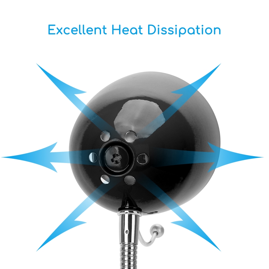 Aigostar -  Stona lampa sa klipsom 1xE27/11W/230V crna/sjajni hrom