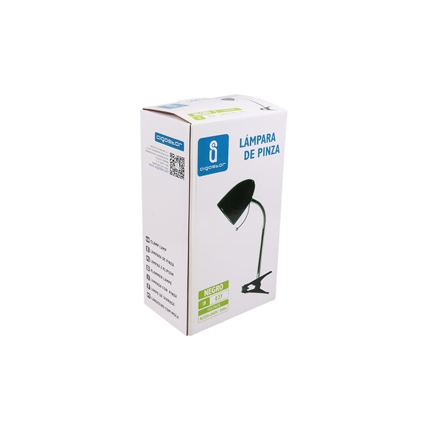 Aigostar -  Stona lampa sa klipsom 1xE27/11W/230V crna/sjajni hrom